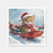 Abessinienkatze in Sledge Lass es Schnee Weihnacht Serviette (Vorderseite)