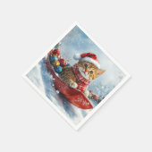 Abessinienkatze in Sledge Lass es Schnee Weihnacht Serviette (Ecke)