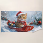 Abessinienkatze in Sledge Lass es Schnee Weihnacht Strandtuch (Vorderseite)