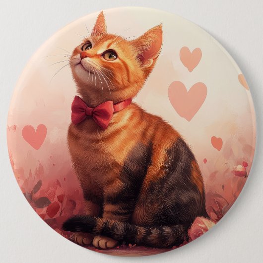 Abessinienkatze mit Rose - Valentinstag Button (Vorderseite)