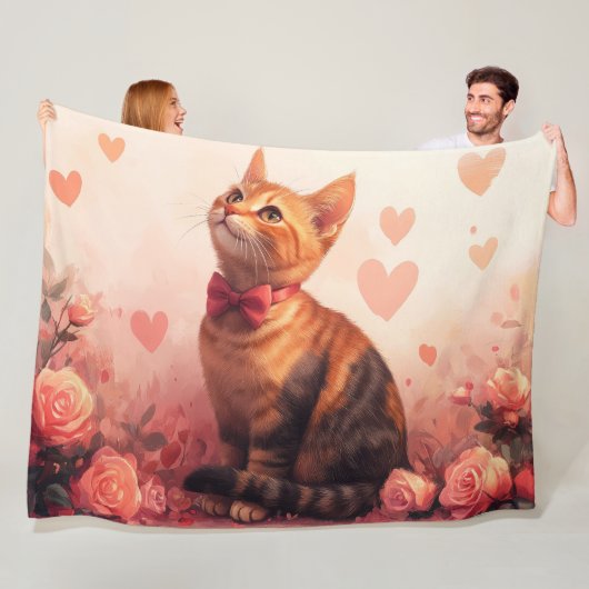 Abessinienkatze mit Rose - Valentinstag Fleecedecke (Beispiel)