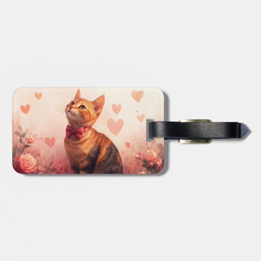 Abessinienkatze mit Rose - Valentinstag Gepäckanhänger (Rückseite horizontal)