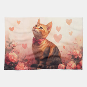 Abessinienkatze mit Rose - Valentinstag Geschirrtuch