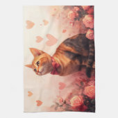 Abessinienkatze mit Rose - Valentinstag Geschirrtuch (Vertikal)