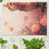 Abessinienkatze mit Rose - Valentinstag Geschirrtuch (Gefaltet)