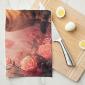 Abessinienkatze mit Rose - Valentinstag Geschirrtuch (Viertel Falte)