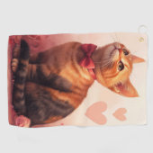 Abessinienkatze mit Rose - Valentinstag Golfhandtuch (Horizontal)