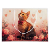 Abessinienkatze mit Rose - Valentinstag Große Geschenktüte (Vorderseite)