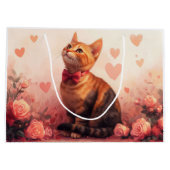 Abessinienkatze mit Rose - Valentinstag Große Geschenktüte (Rückseite)
