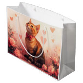 Abessinienkatze mit Rose - Valentinstag Große Geschenktüte (Rückseite Schrägansicht)