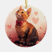 Abessinienkatze mit Rose - Valentinstag Keramik Ornament (Vorne)