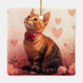 Abessinienkatze mit Rose - Valentinstag Keramikornament (Rückseite)