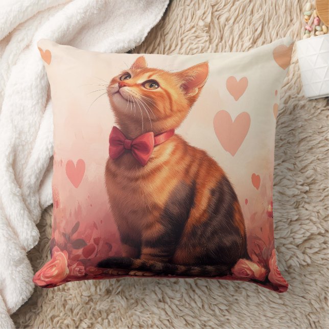 Abessinienkatze mit Rose Valentinstag Kissen (Decke)