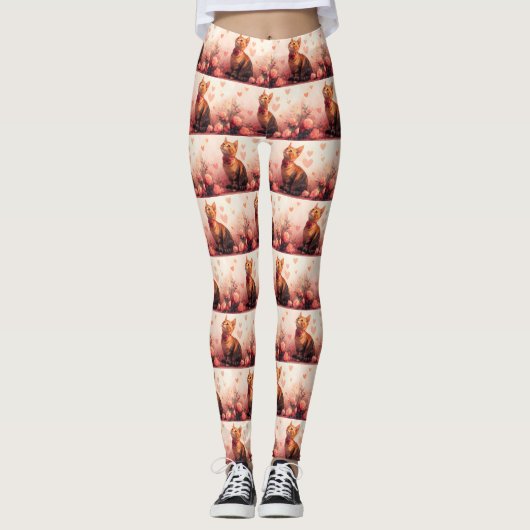 Abessinienkatze mit Rose - Valentinstag Leggings (Vorderseite)