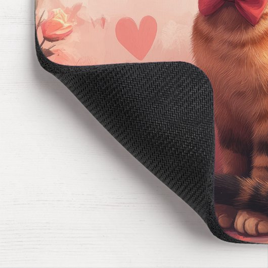 Abessinienkatze mit Rose - Valentinstag Mousepad (Ecke)