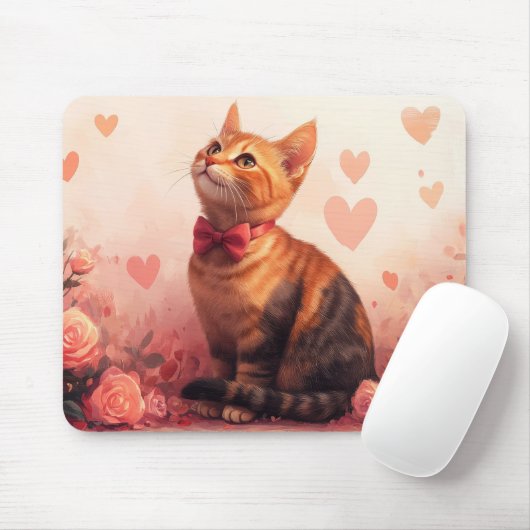 Abessinienkatze mit Rose - Valentinstag Mousepad (Mit Mouse)