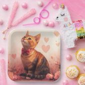 Abessinienkatze mit Rose - Valentinstag Pappteller (Party)