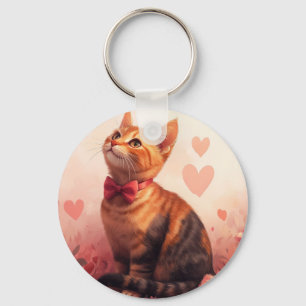 Abessinienkatze mit Rose - Valentinstag Schlüsselanhänger