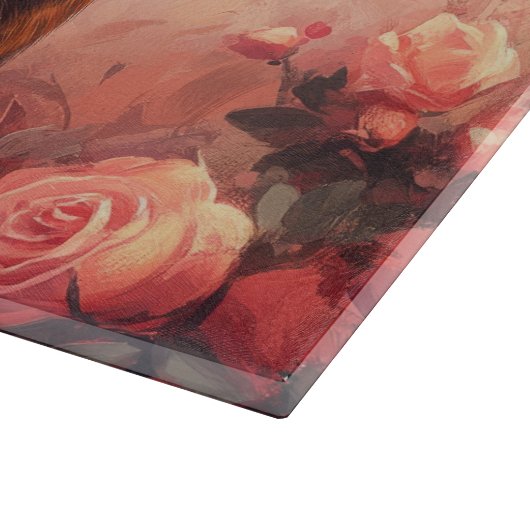 Abessinienkatze mit Rose - Valentinstag Schneidebrett (Ecke)