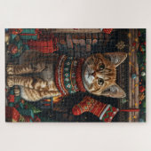 Abessinienkatze mit Weihnachtsgeschenken Feuerplat Puzzle (Horizontal)
