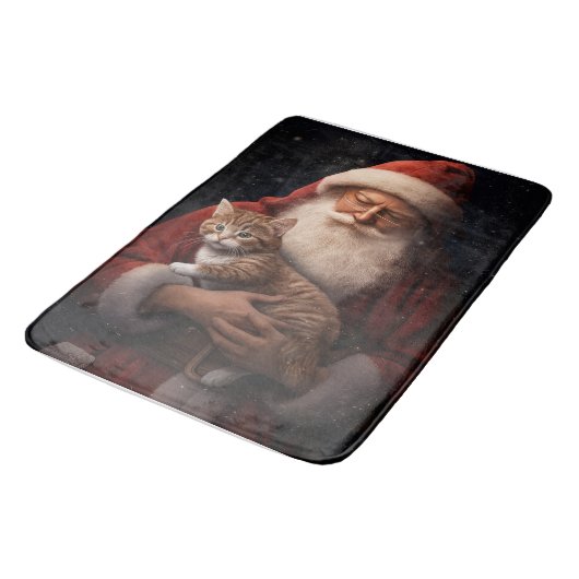 Abessinienkatze mit Weihnachtsmann Weihnachten Badematte (Schrägansicht)