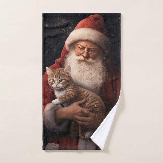 Abessinienkatze mit Weihnachtsmann Weihnachten Badhandtuch Set (Handtuch)