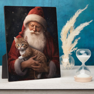 Abessinienkatze mit Weihnachtsmann Weihnachten Fotoplatte