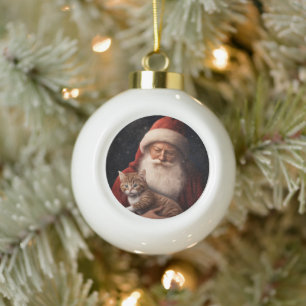 Abessinienkatze mit Weihnachtsmann Weihnachten Keramik Kugel-Ornament