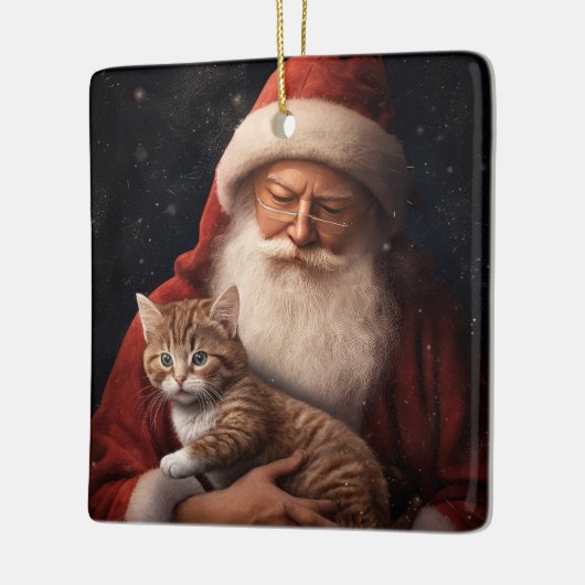 Abessinienkatze mit Weihnachtsmann Weihnachten Keramikornament (Links)