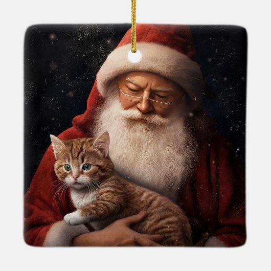 Abessinienkatze mit Weihnachtsmann Weihnachten Keramikornament (Rückseite)