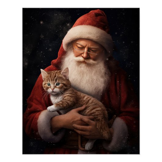 Abessinienkatze mit Weihnachtsmann Weihnachten Poster (Vorderseite)
