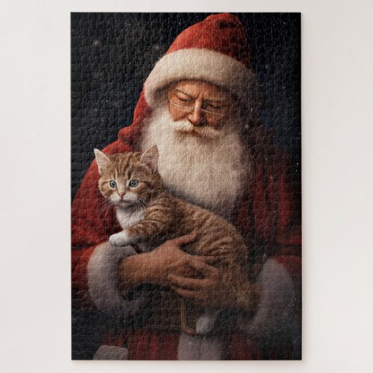 Abessinienkatze mit Weihnachtsmann Weihnachten Puzzle (Vertikal)