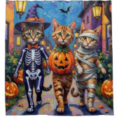 Abessinienkatzen Trick-or-Treating in Halloween Co Duschvorhang (Vorderseite)