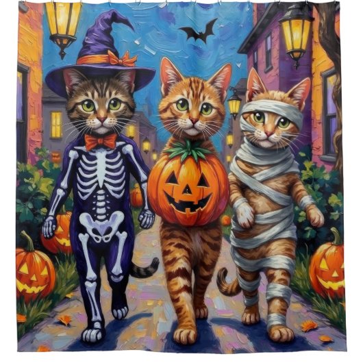 Abessinienkatzen Trick-or-Treating in Halloween Co Duschvorhang (Vorderseite)