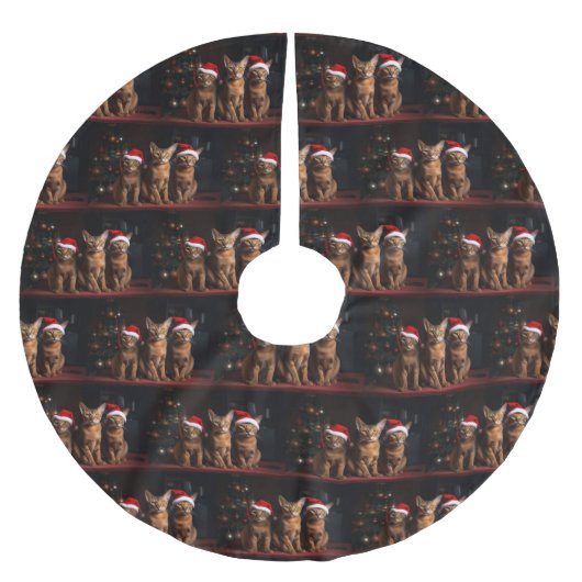 Abessinier am Feuerplatz Weihnachten Polyester Weihnachtsbaumdecke (Vorderseite)