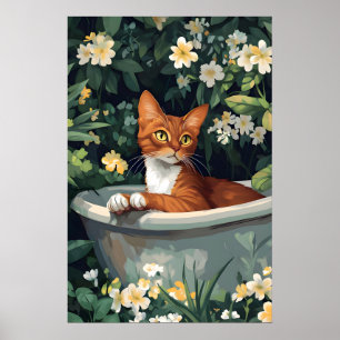 Abessinier Im Badewannenposter, Lustiges Katzenpos Poster