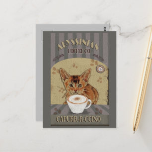 Abessinier-Katze Kaffee Capurrrccino Vintage Poste Postkarte