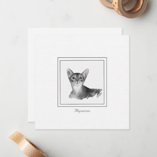 Abessinier Katze Schwarz-Weiß-Zeichn Note Card Mitteilungskarte (Vorderseite/Rückseite Beispiel)