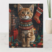 Abessinier mit Weihnachtsgeschenken Feuerplatz Karte (Vorderseite)