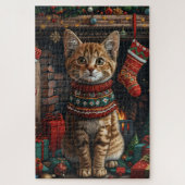 Abessinier mit Weihnachtsgeschenken Feuerplatz Puzzle (Vertikal)