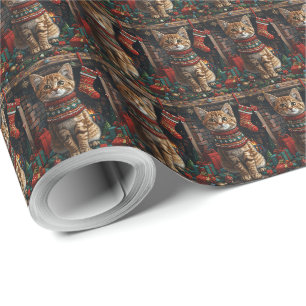Abessinier mit Weihnachtsgeschenken Kamin Geschenkpapier