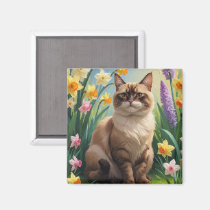 Abessinierkatze Frühjahrsblumen Gemälde Magnet