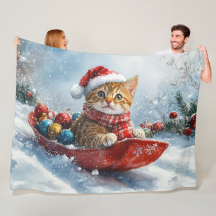 Abessinierkatze im Schlitten Lass es schneien Weih Fleecedecke
