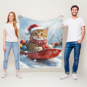 Abessinierkatze im Schlitten Lass es schneien Weih Fleecedecke