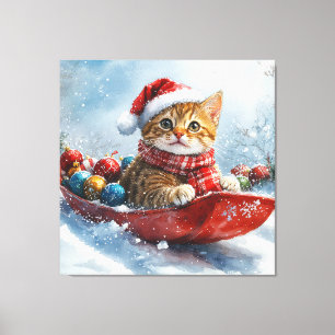 Abessinierkatze im Schlitten Lass es schneien Weih Leinwanddruck