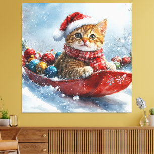 Abessinierkatze im Schlitten Lass es schneien Weih Leinwanddruck
