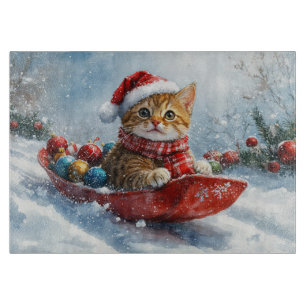 Abessinierkatze im Schlitten Lass es schneien Weih Schneidebrett