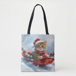 Abessinierkatze im Schlitten Lass es schneien Weih Tasche