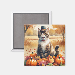 Abessinierkatze in Herbstblätter-Erntedank-Kunst Magnet