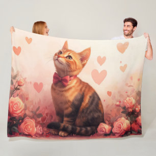 Abessinierkatze mit Rosen - Valentinstag Fleecedecke
